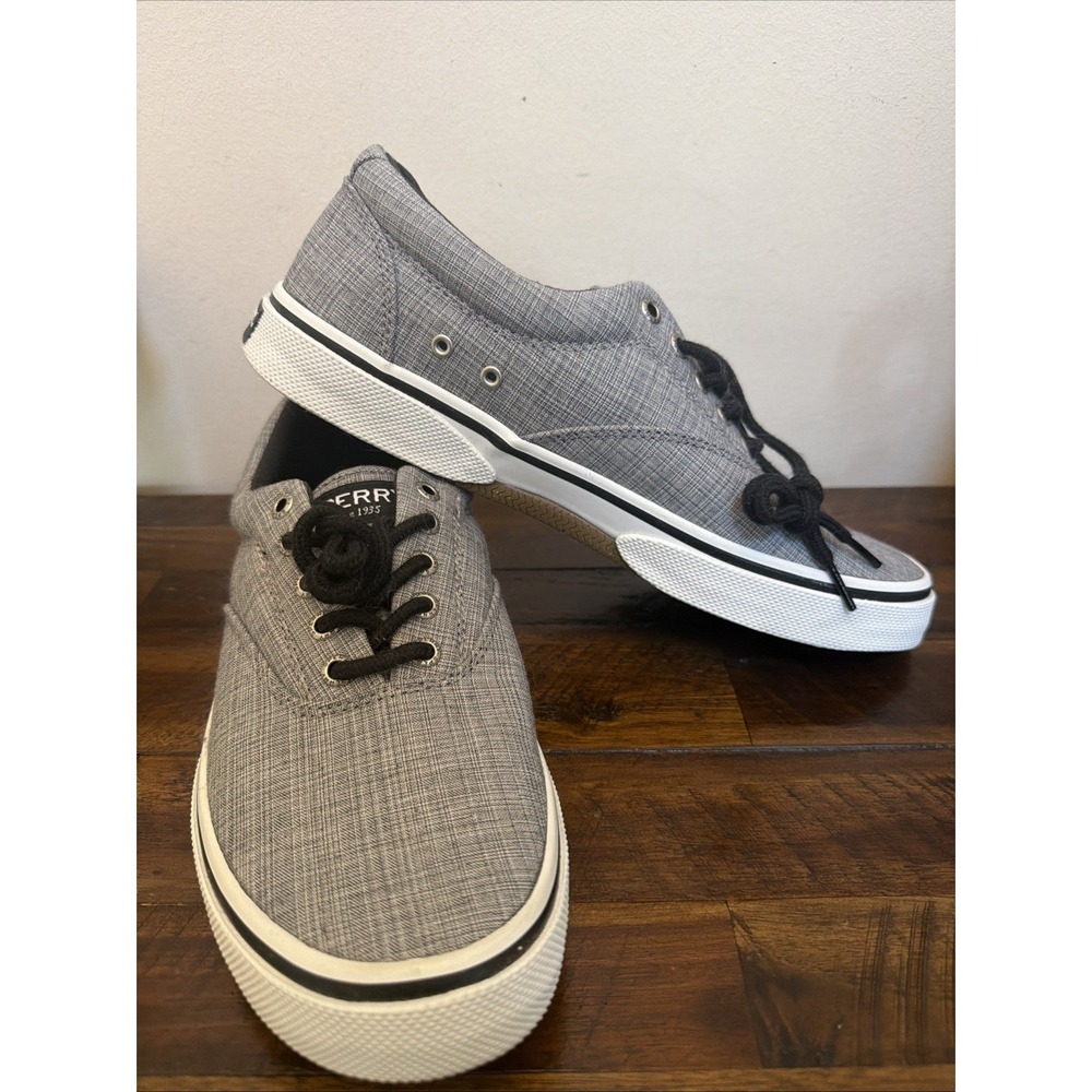 Sperry Top-Sider Men's 9 Gray Canvas Lace Up Sneakers Memory Foam Casual